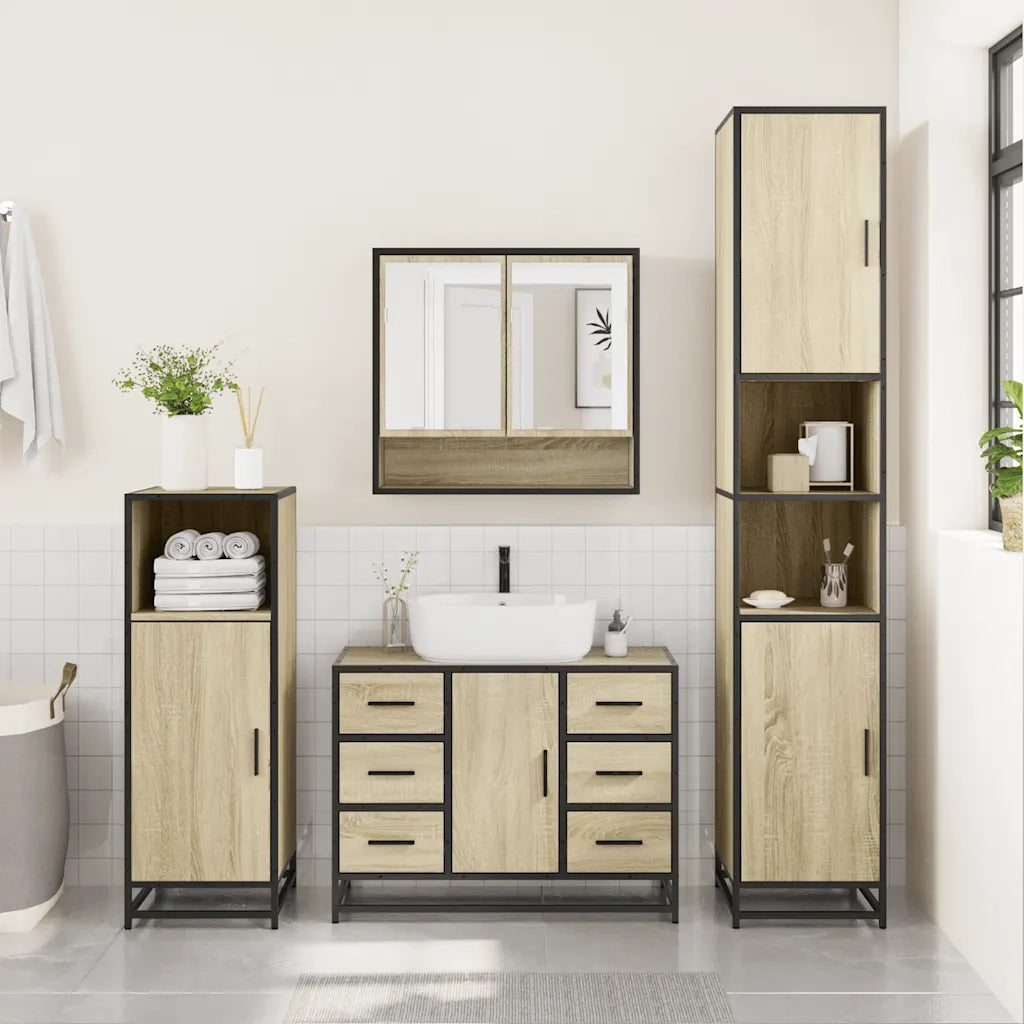 Set Mobili da Bagno 4 pz Rovere Sonoma in Legno Multistrato