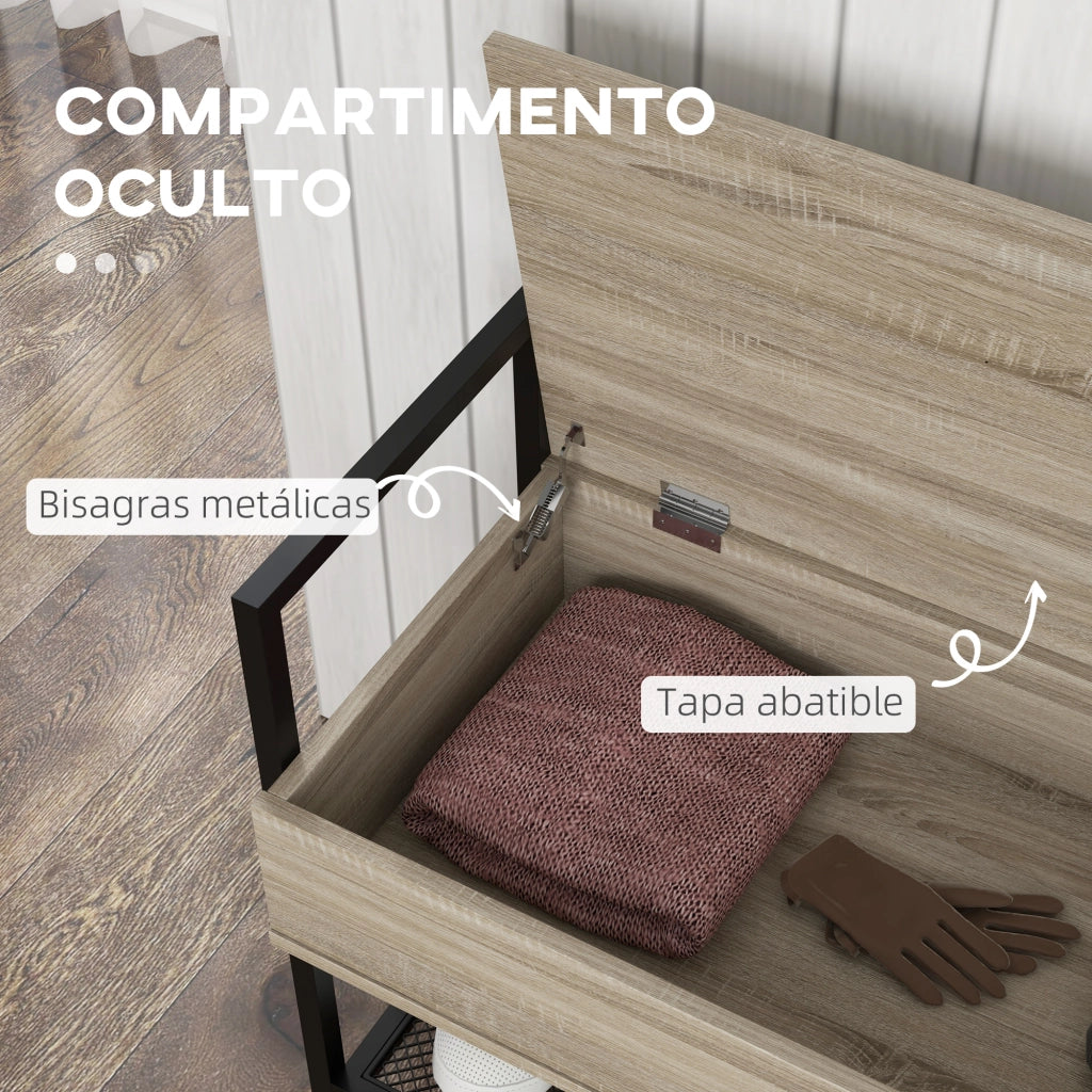 Banco ingresso con tapa abatible e ripiano grigliato ¨C zephmum ¨C rovere 84x39.5x61 cm
