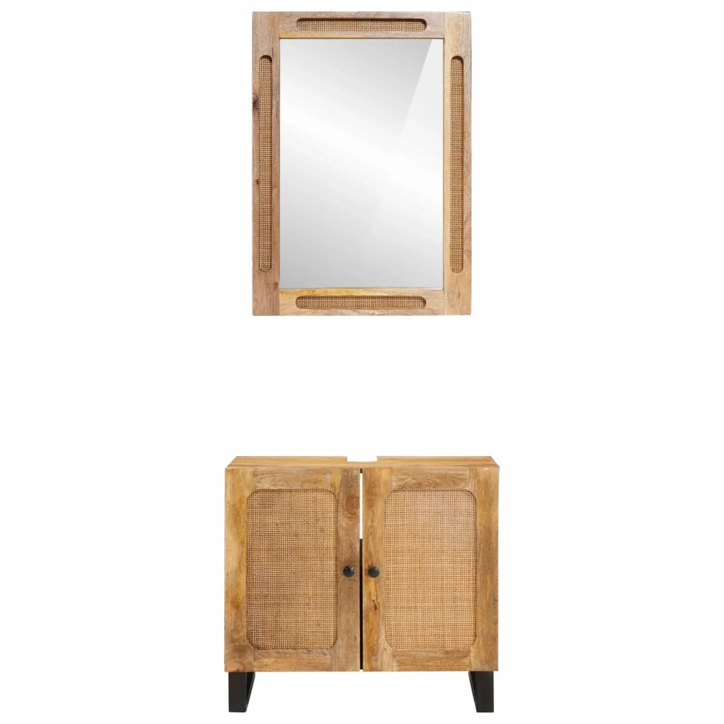 Set da Bagno | Armadio da bagno con porta 2 pz Marrone Legno di mango massello