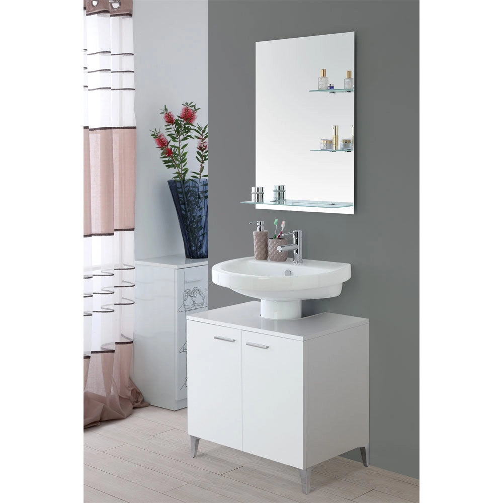 Mobile Sotto Lavabo Copricolonna da Bagno Bianco Lucido Feridras