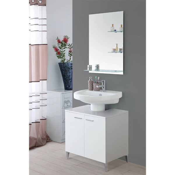 Mobile Sotto Lavabo Copricolonna da Bagno Bianco Lucido Feridras