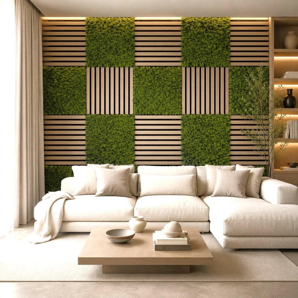 Set 2 pezzi Pannello Decorativo Fonoassorbente 60x60 Effetto Muschio Erba Sintetica Verde