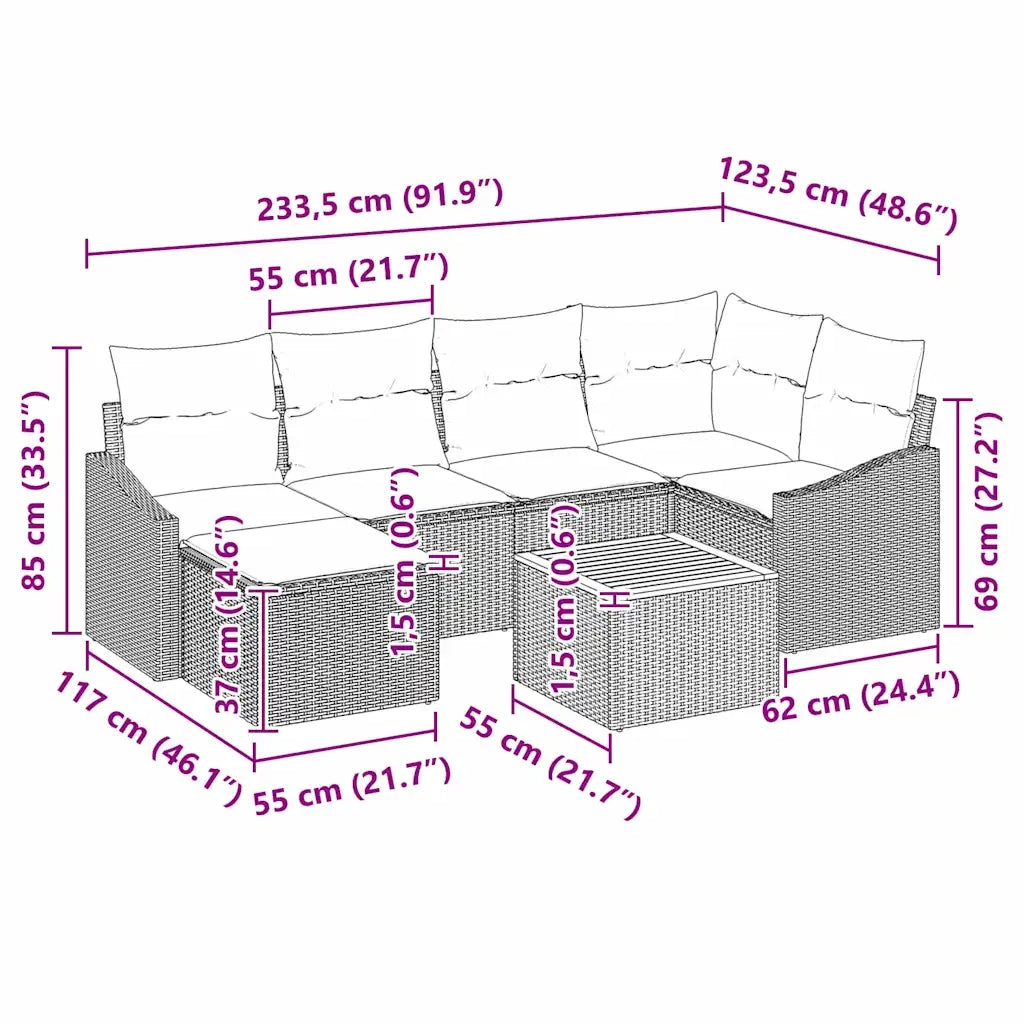 Set Divano da Giardino con cuscino 7 pcs Nero polyrattan 3347852