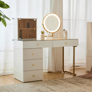 Tavolo trucco con specchio LED - Xylo - 120x45x115cm - Bianco - Vetro temperato trasparente