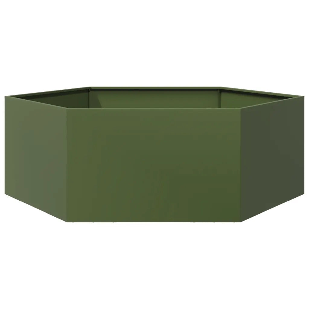 Fioriera | Cassetta per fiori | Vaso da Giardino Verde Oliva Esagono 138x120x45 cm Acciaio
