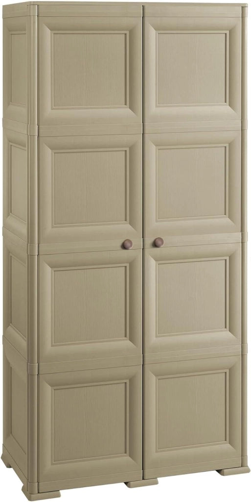 ARMADIO 2 ANTE TAUPE 79X43X164 CM CON 8 SCOMPARTI – MOBILE ALTO ORGANIZZAZIONE CASA PER INGRESSO, LAVANDERIA E ZONA GIORNO