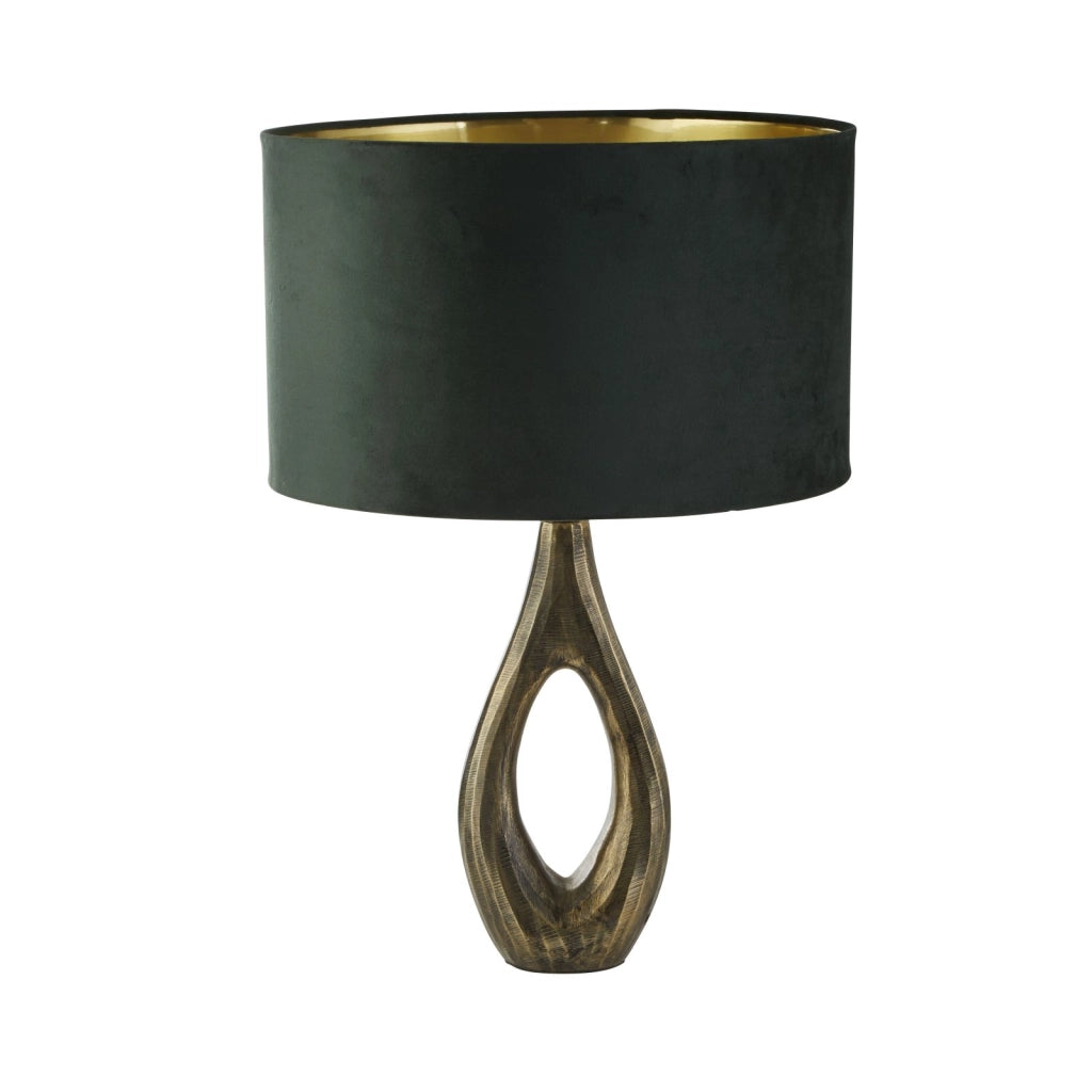 Lampada da tavolo Bucklow - Metallo ottone anticato e paralume in velluto verde
