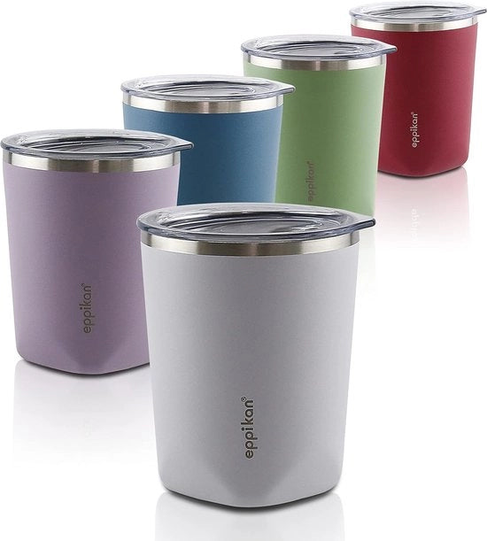 Tazza termica in acciaio inossidabile, becher di isolamento, tazza da caffè, bicchiere, tazza termica 220 ml, 280 ml, con coperchio, per caffè e tè (280 ml, grigio crayon)