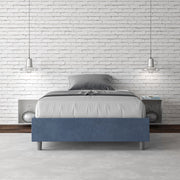 Letto una piazza e mezza con rete imbottito 120x190 microfibra blu Azelia