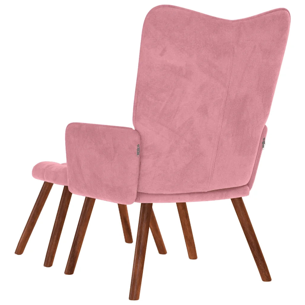 Divano Sedia-Poltrona Relax con Poggiapiedi Rosa in Velluto 554775