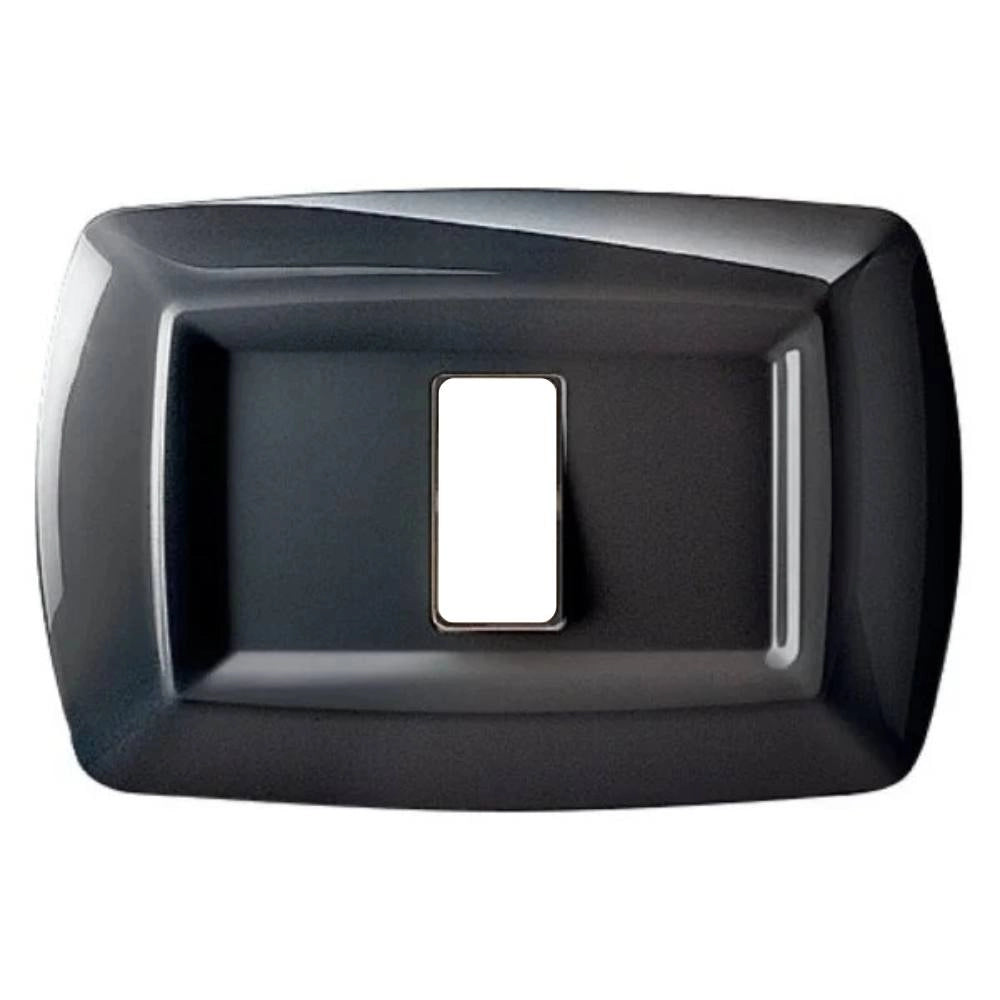 Placca elettrocanali tondò nera in tecnopolimero per installazione elettrica *** numero posti 1 posto, confezione 1