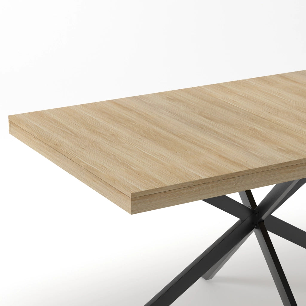 Tavolo allungabile rettangolare con vano contenitore e base in metallo per cucina e sala da pranzo naturale 140 × 80 × 76 cm
