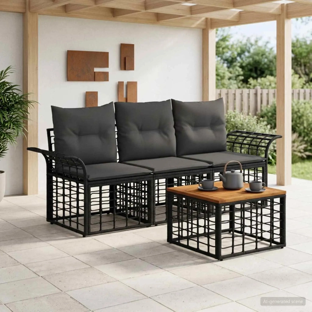 Set di divani da esterno 4 pcs Nero e Grigio scuro Poliestere 3437635