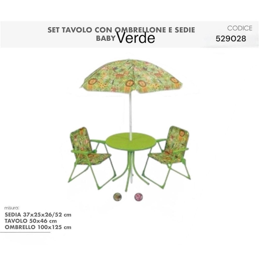 Trade Shop - Set Da Giardino Per Bambini Con Tavolino Rotondo Sedie Pieghevoli Ombrellone Verde 529028 -