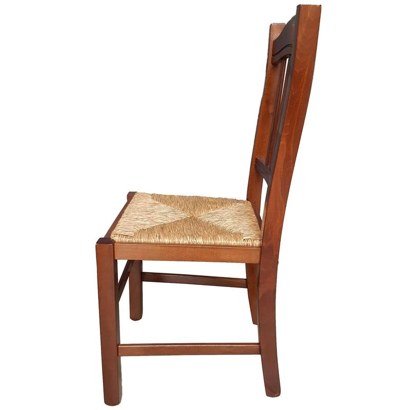SET 2PZ SEDIE IN LEGNO MASSELLO CON SEDUTA IN PAGLIA E SCHIENALE ALTO LAVORATO -  COLORE NOCE 90X45X46 CM