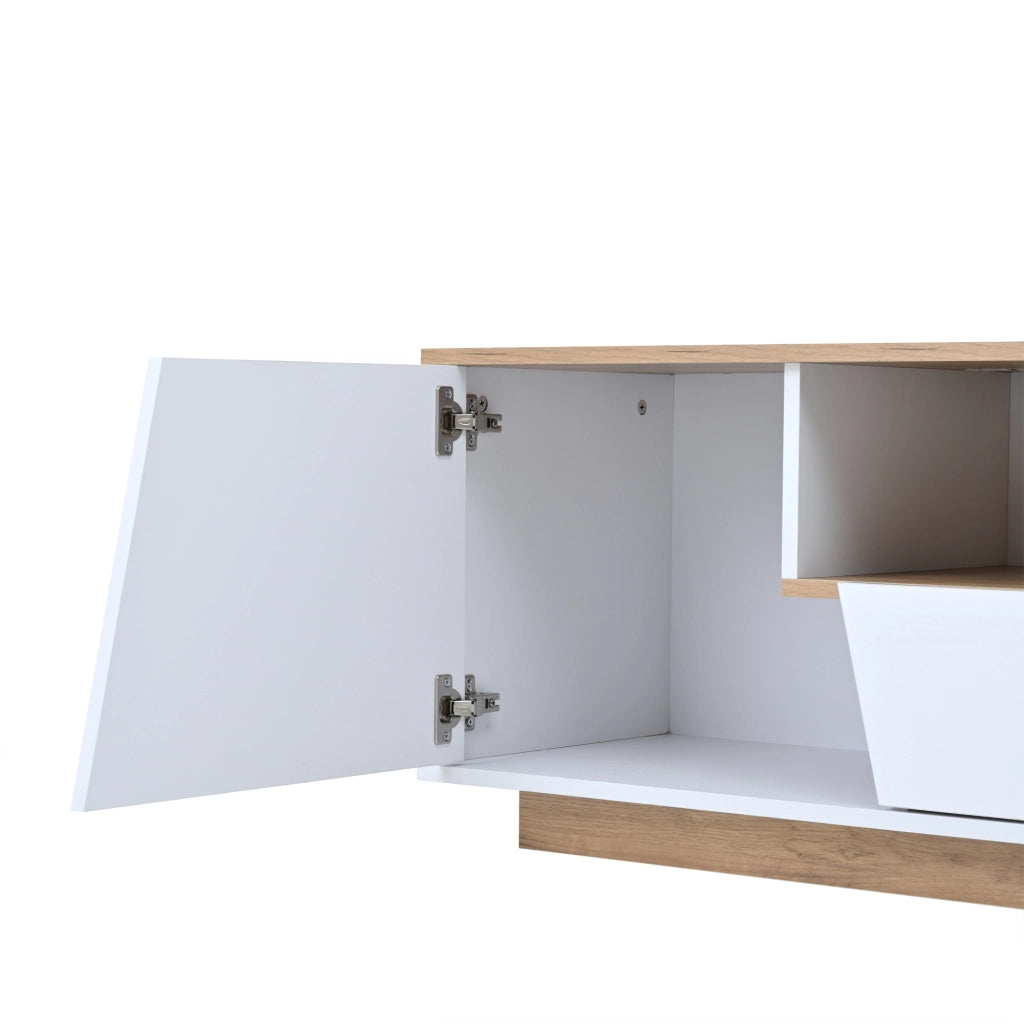 Mobile porta televisore 180 cm bianco e legno con luce regolabile e ampio spazio contenitivo