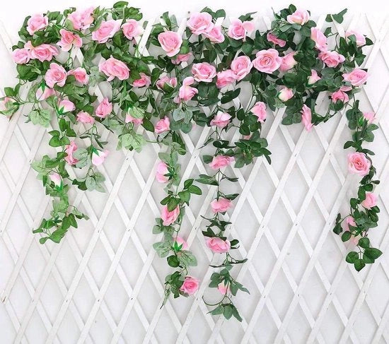 Guirlande con fiori artificiali, 2 pezzi, 220 cm - Fiori rossi per decorazione indoor e outdoor