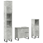 Set Mobili da Bagno | Armadio da bagno 3 pz Grigio Cemento in Legno Multistrato
