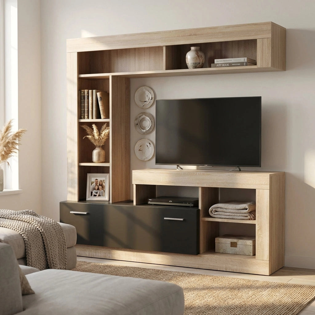 Parete Attrezzata per Soggiorno in Legno Composito cm 185x40x170 - GABE