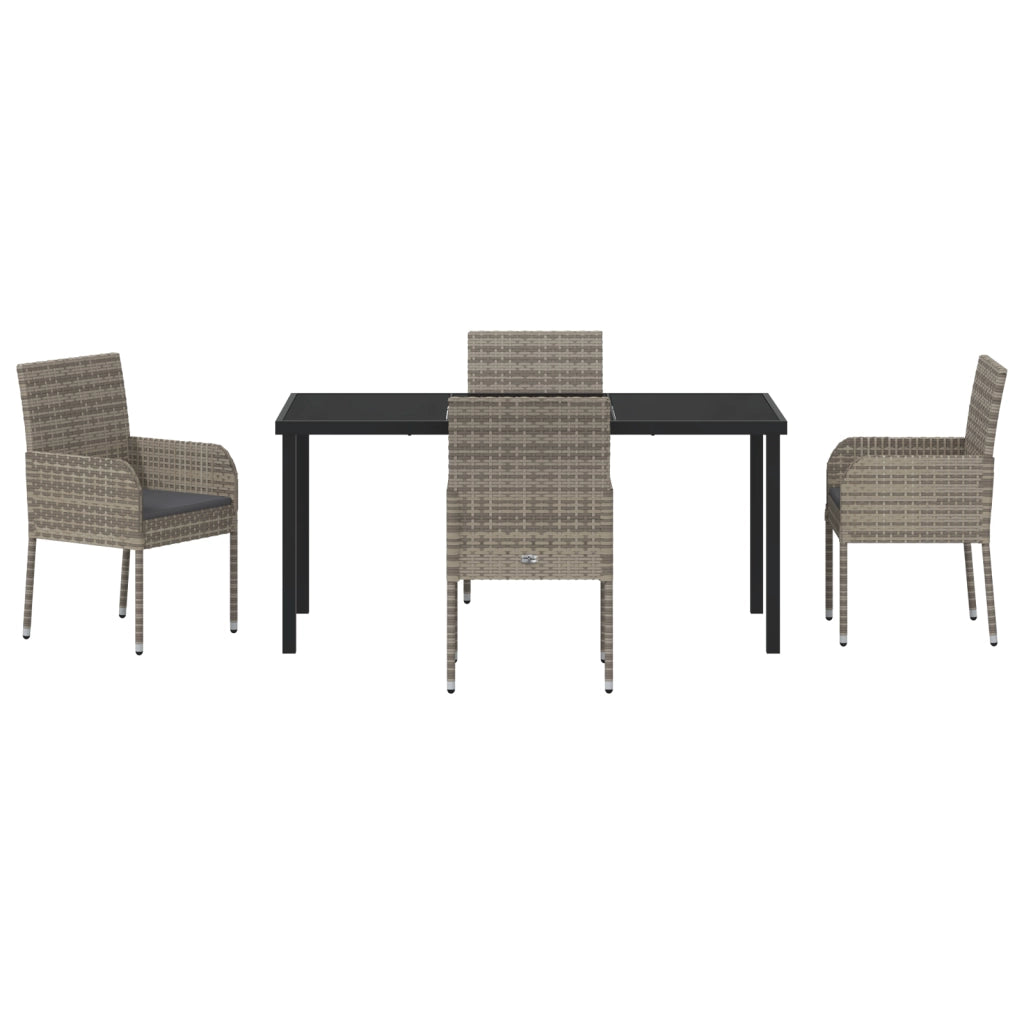 Set da Pranzo da Giardino 5 Pezzi con Cuscini Grigio Polyrattan