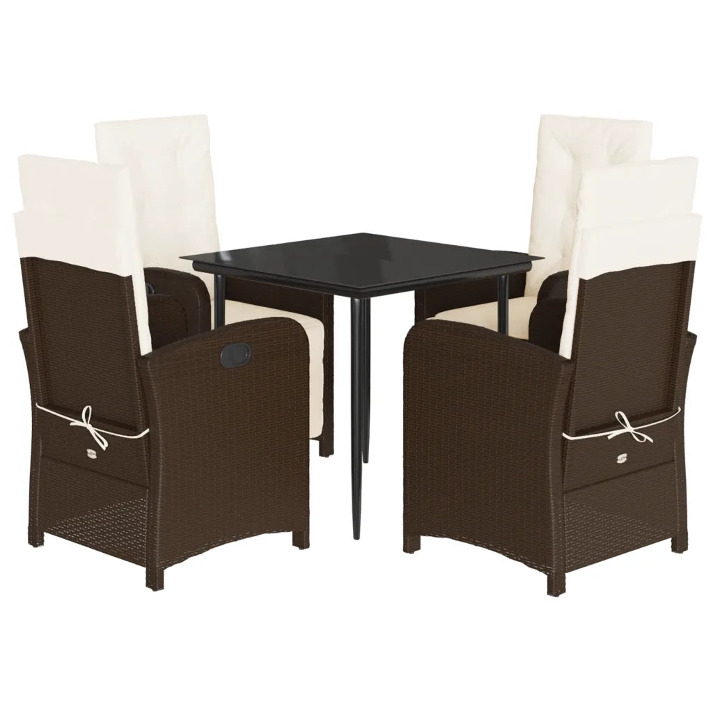 Set da Pranzo da Giardino 5pz con Cuscini in Polyrattan Marrone 3212543