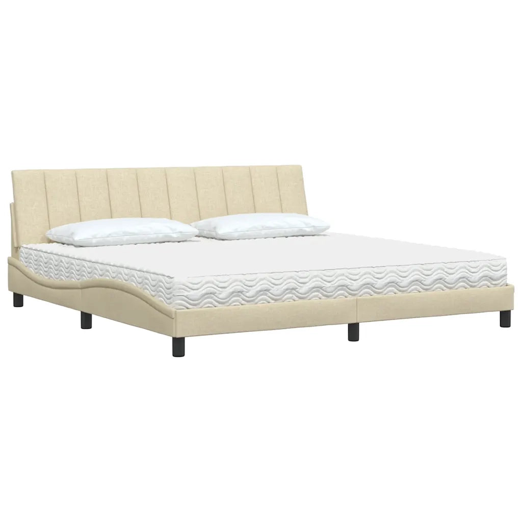 Letto con Materasso Hanko Crema 200x200 cm in Tessuto 3310557