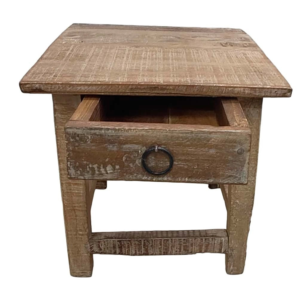 Sgabello con cassetto in legno con finitura artigianale marrone 25x25x29 h cm
