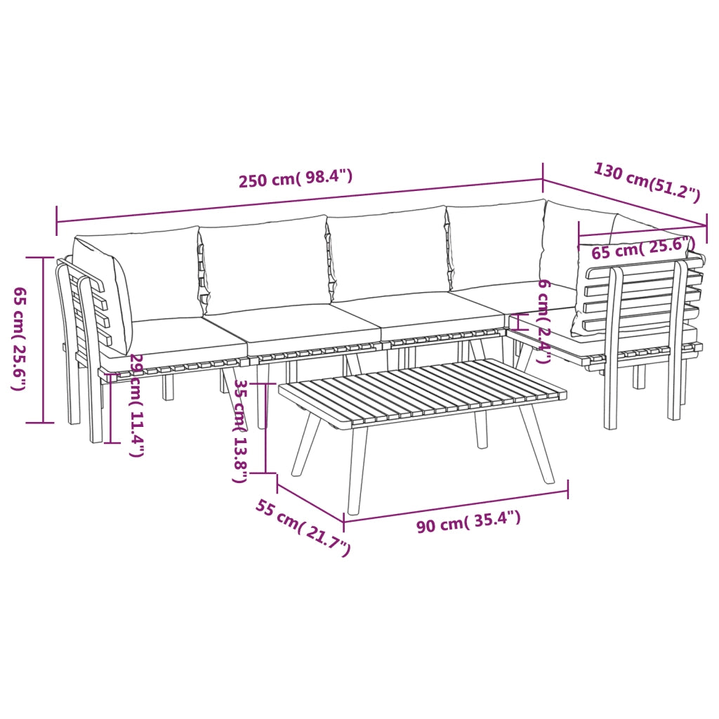 Set Divani da Giardino 6 pz con Cuscini in Massello di Acacia 3087014