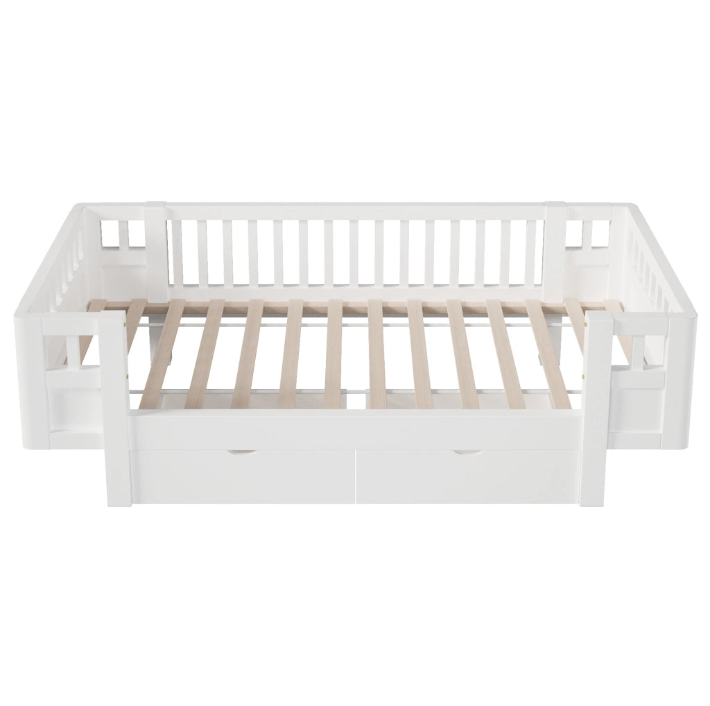 Letto per bambini 90x200 cm con sponde alte e 2 cassetti in MDF bianco