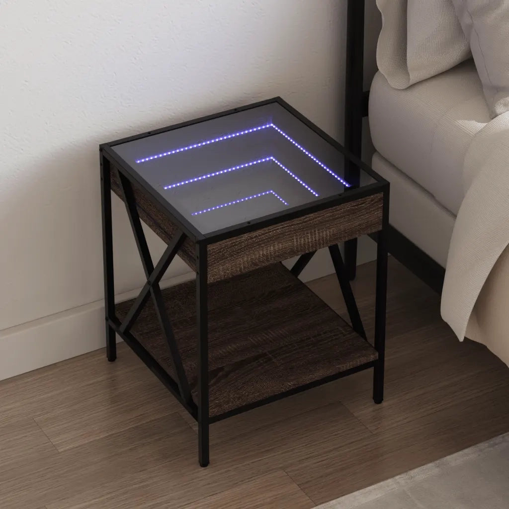Comodino | Armadio da Notte | Mobiletto da notte con LED Infinity Rovere Marrone 40x40x49 cm