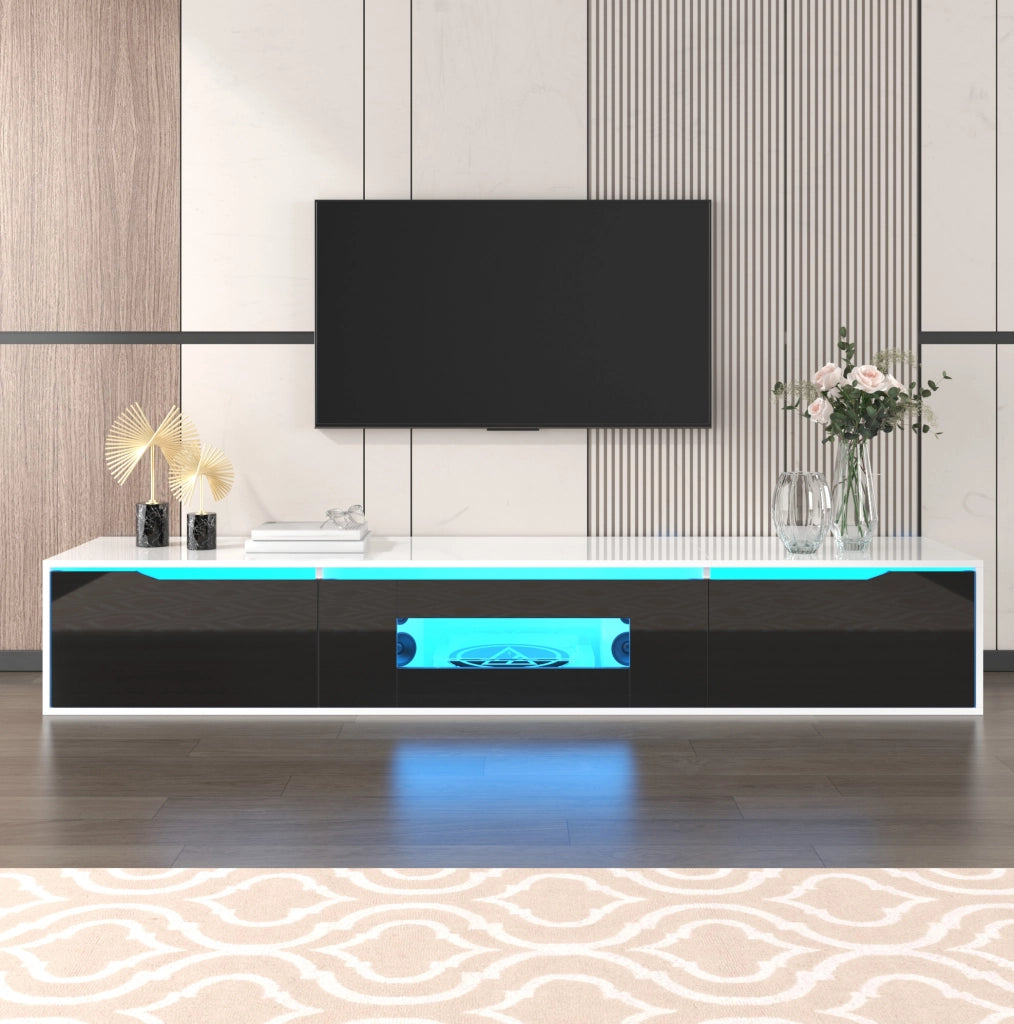 mobile TV 180x35x30 cm nero e bianco lucido – LED multicolore
