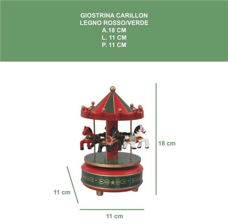 MAURY'S GIOSTRINA A CARILLON DI NATALE CON COLORAZIONE ROSSO/VERDE DI DIMENSIONI 11X11X18CM OKX