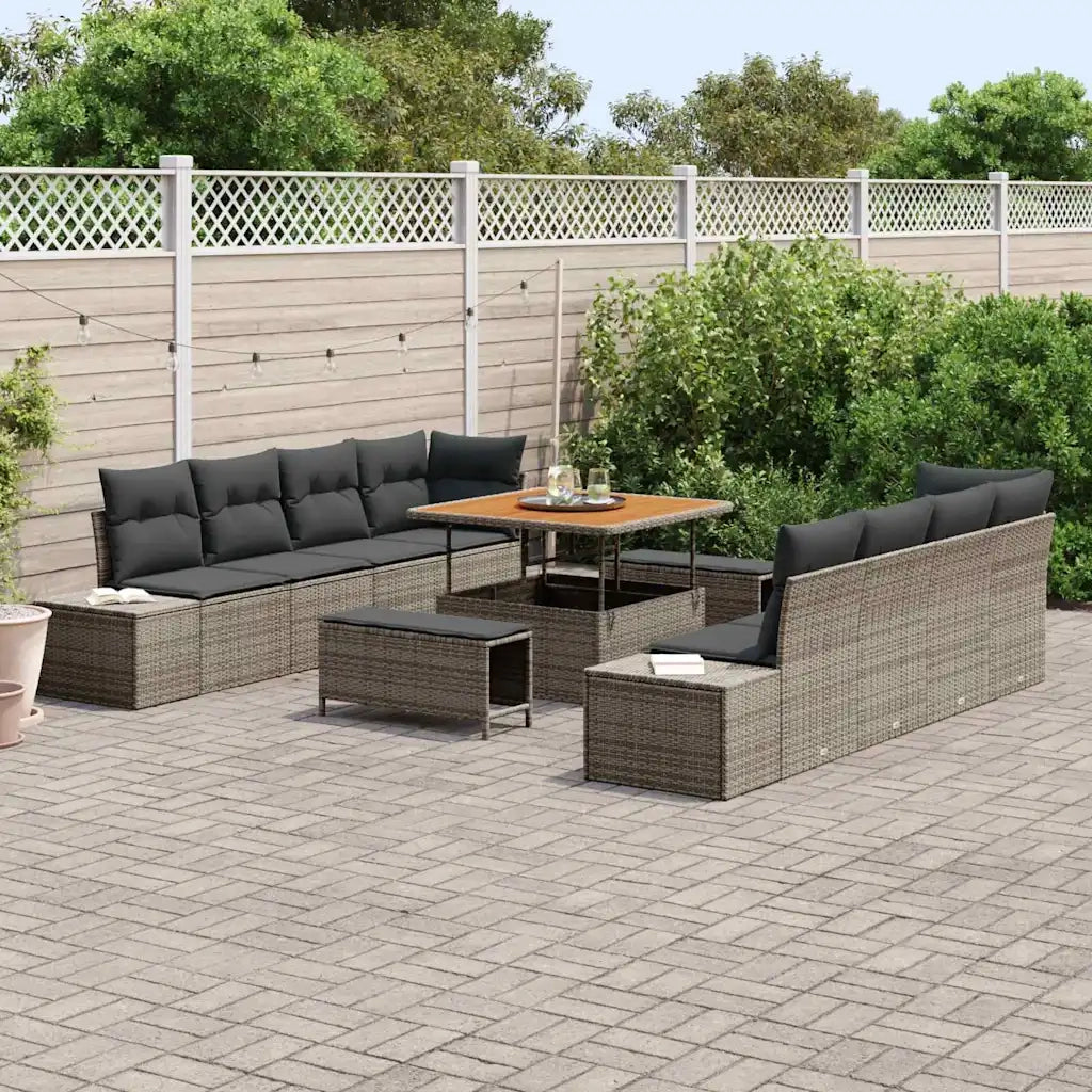 Set Divano da Giardino con cuscino 11 pcs Grigio polyrattan