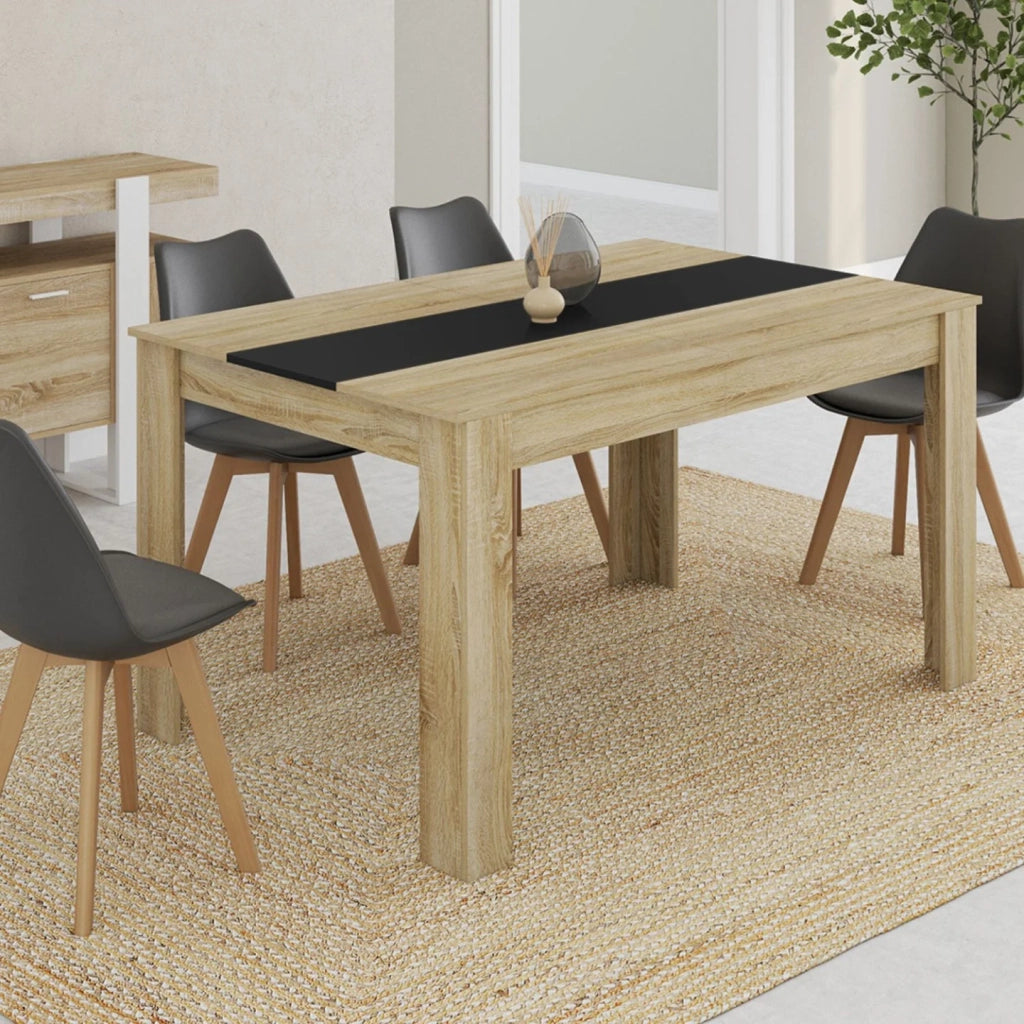 IDMarket - Tavolo da pranzo rettangolare GEORGIA a 6 posti in simil-faggio e nero 140 x 80 cm