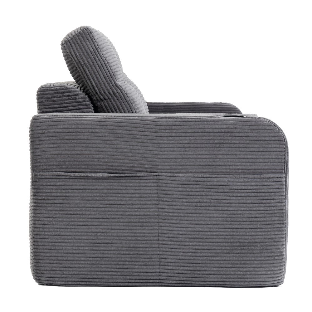 Divano 2 Posti in Tessuto a Coste con Cuscini Trapuntati e Tasche Laterali ¨C MINIMAL ¨C Grigio
