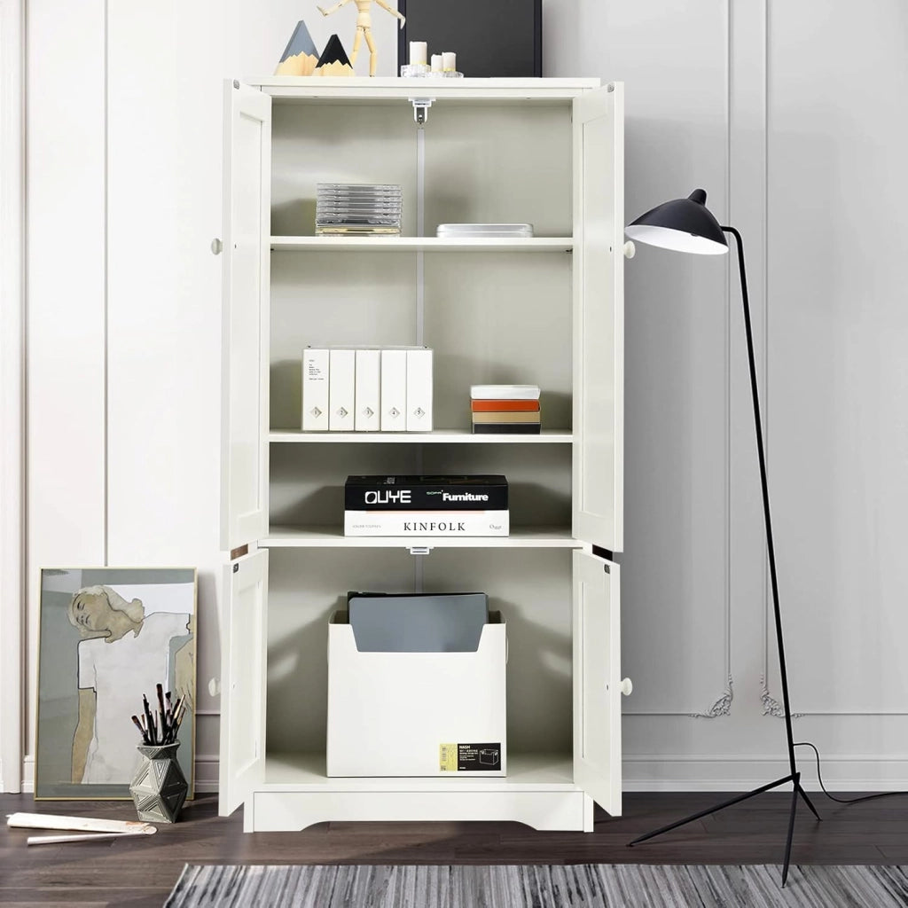 Mobile Multiuso, 4 Ante con Manico, Armadietto da Terra, 2 Ripiani Regolabili, per Bagno, Cucina, Soggiorno, Studio, Ufficio, 58,5x31,5x123 cm, Nero/beige