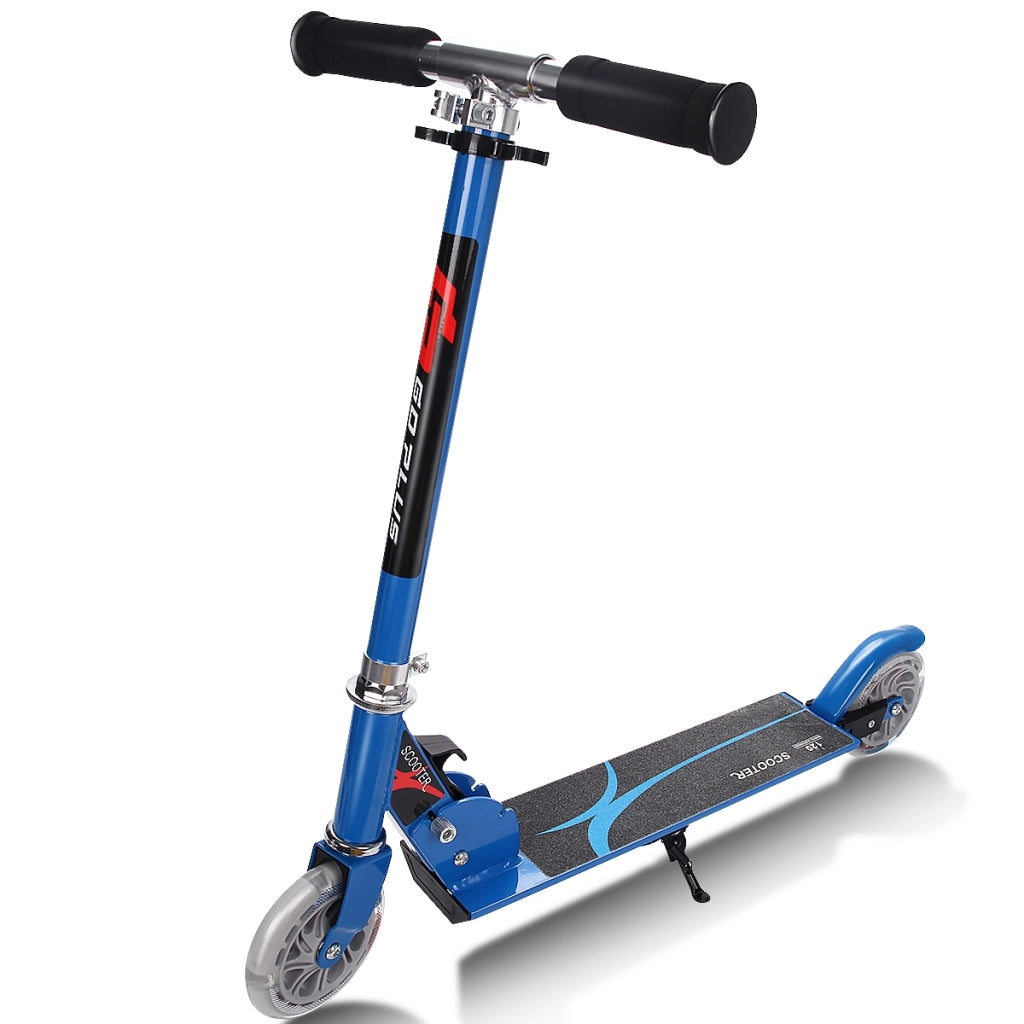 Monopattino a 2 ruote lampeggianti per bambini con musica altezza regolabile, Monopattino in alluminio Blu-Monopattini