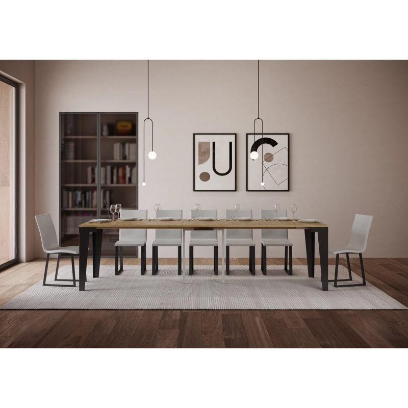 Consolle allungabile 90x40/300 cm Flame Evolution telaio Antracite - Quercia Natura