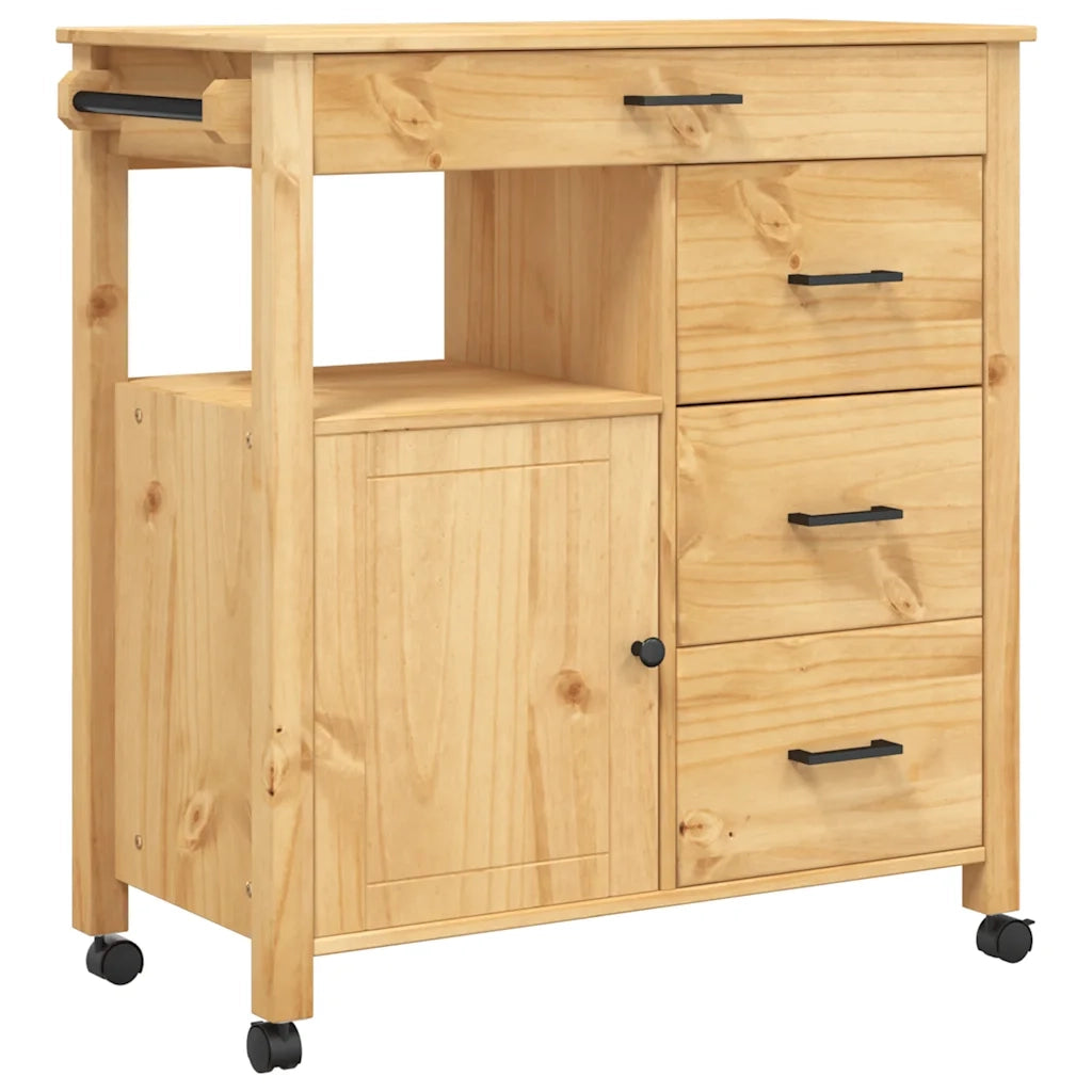 Carrello da Cucina MONZA 84x40x88,5 cm in Legno Massello di Pino 376109