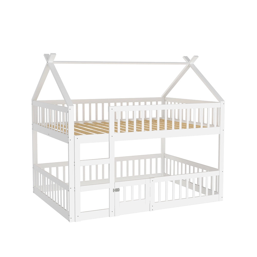 Letto a castello per bambini - Xylo - 140x200 cm - Bianco - Design in legno massello con scala