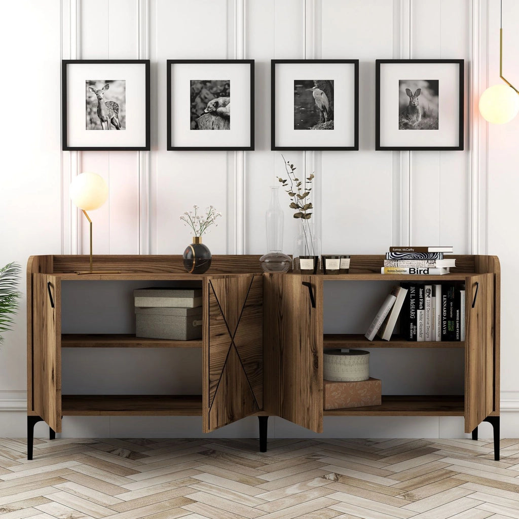 Madia Elini, Credenza 2 Ripiani, 180x35x78h cm Marrone Noce