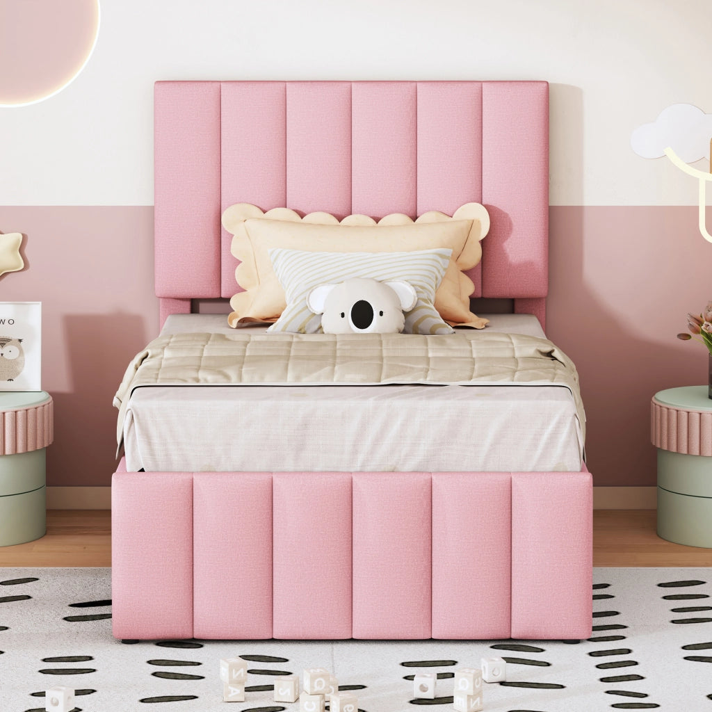 letto imbottito lino rosa 90 x 200 cm
