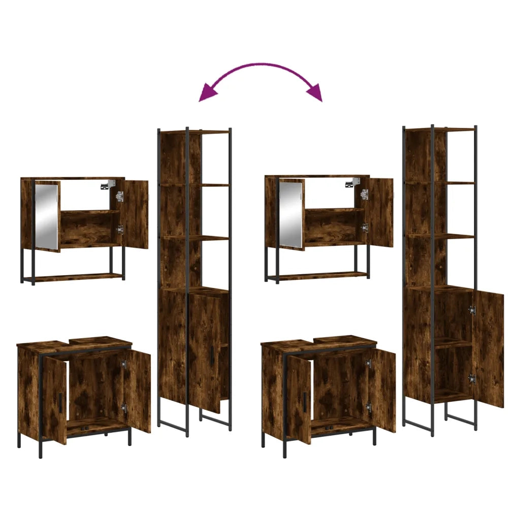 Set Mobili da Bagno 3 pz Rovere Fumo in Legno Multistrato 3214682