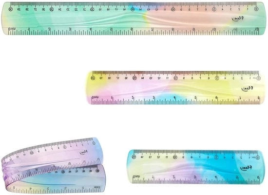 Set di 3 Linee Flexibili per Scuola e Casa - 30/20/15cm - Linea Flexibile di Plastica Sovraccavata - Con Scala in Centimetri e Pollici - Per Studenti e Bambini - Uso in Aula e Ufficio - Varie Colori