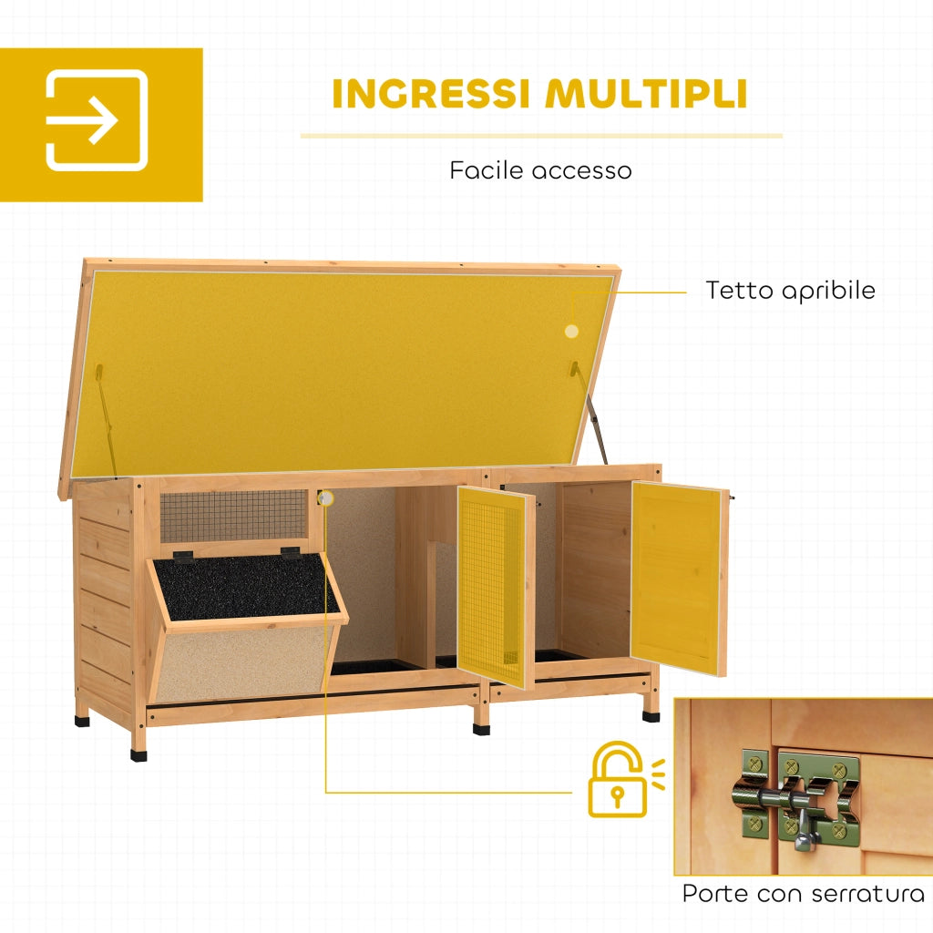 Casetta per Conigli in Legno da Esterno con Tetto ¨C zephmum ¨C 112x50x54 cm Giallo
