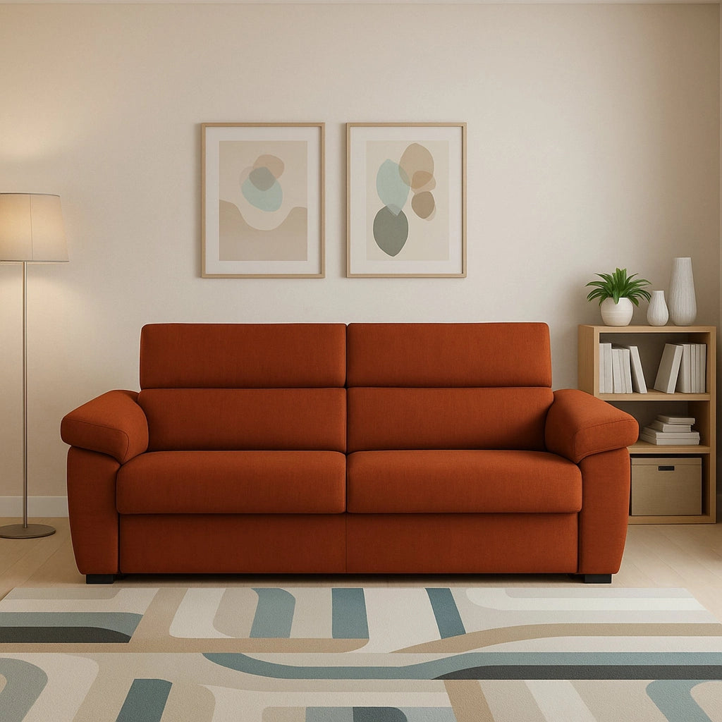 Gorreto, Divano Fisso 2 Posti Sfoderabile Made in Italy, 205x95x100h cm Arancione