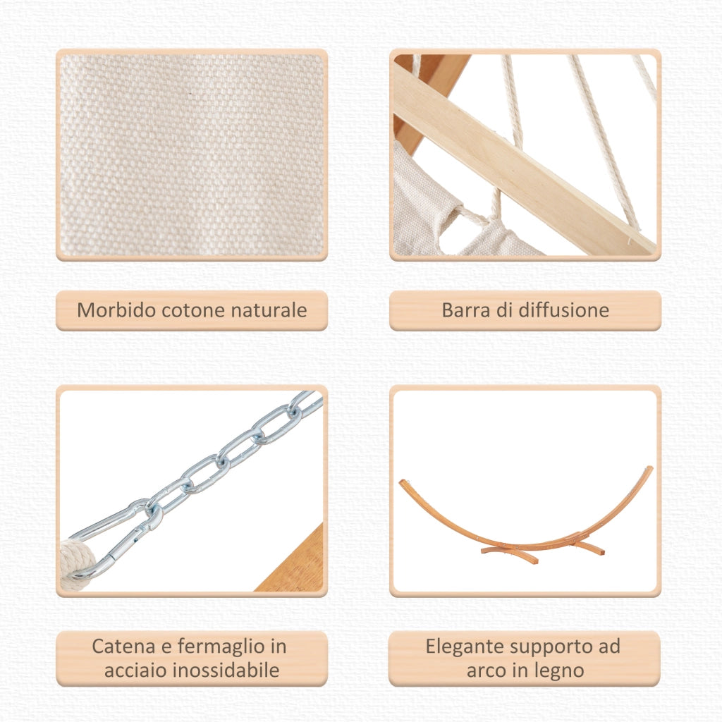 Amaca da Giardino con Supporto Legno e Cotone ¨C zephmum ¨C Bianca 392x120x102cm