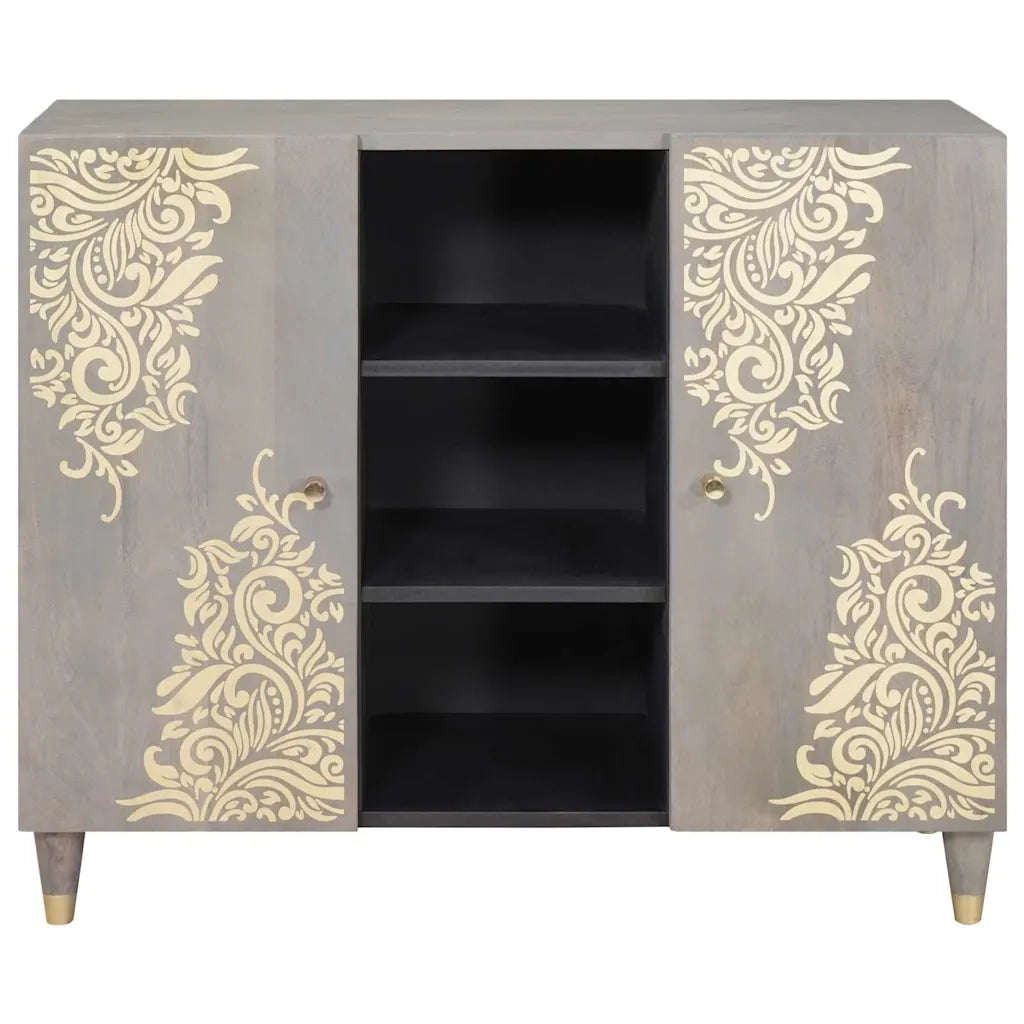 Credenza Grigio e Oro 90 x 33 x 75 cm Legno di mango massello 4018800