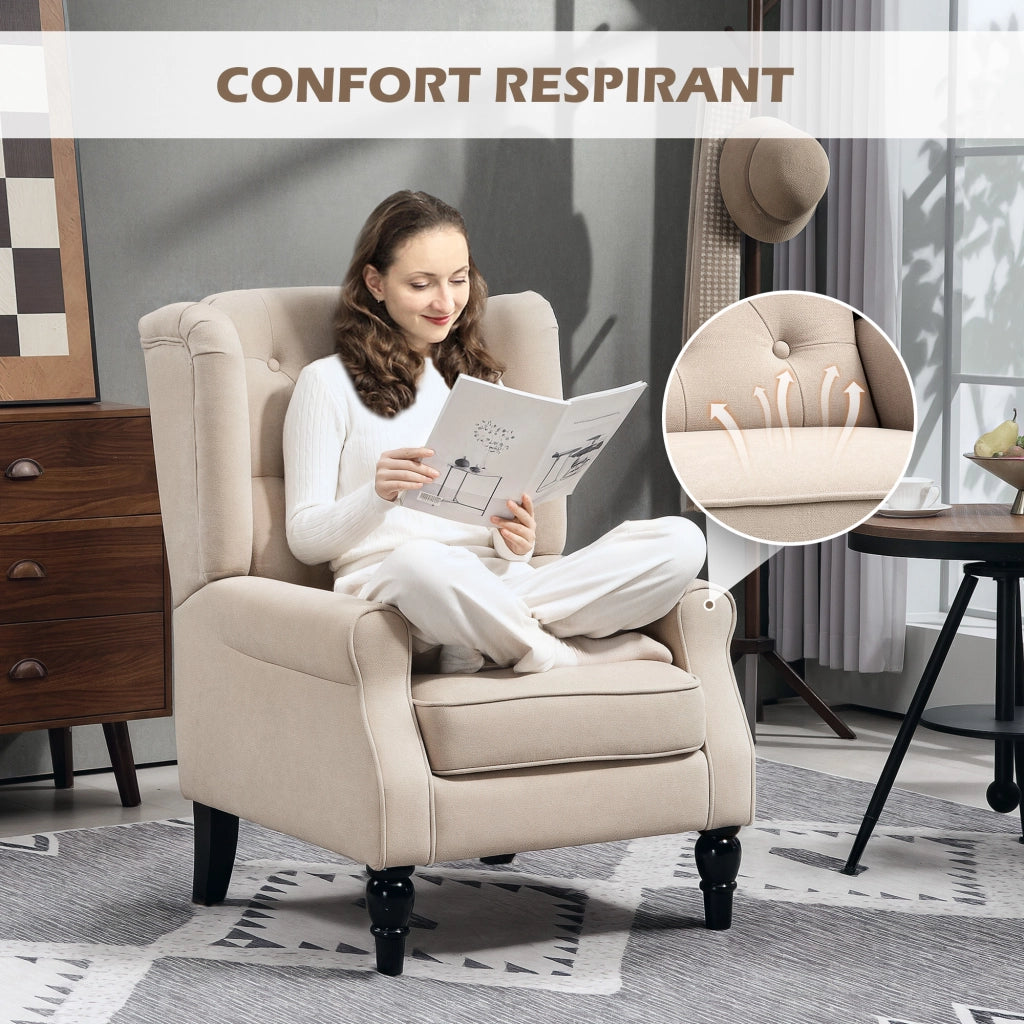 Poltrona capitonnata ¨C zephmum ¨C beige, tessuto, gambe in legno, 74x87x102 cm