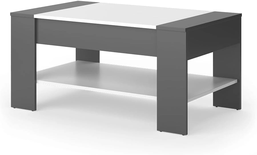 Tavolino August, Antracite/bianco, 99.6 x 58.8 cm con cassetto, con ripiano aperto per libri e riviste